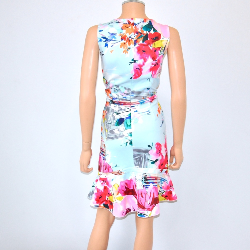 DERHY Floral Flare Hem Stretch Shift Dress - Sz L - Picture 5 of 9